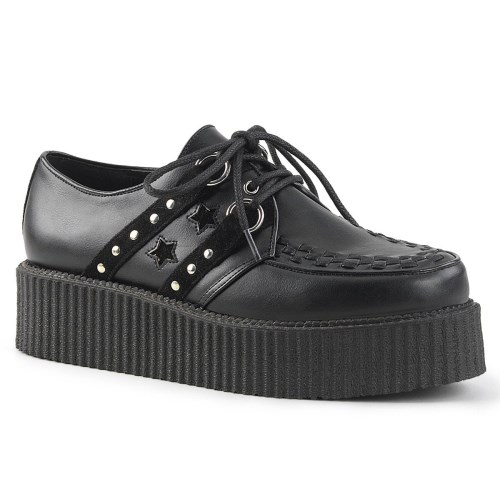 Sapatos Creepers Demonia Preço - Creeper-606 Couro Homem Branco Pretas